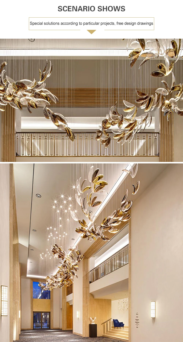 Contemporary home luxury art project for staircases glass crystal long led chandelier pendant light