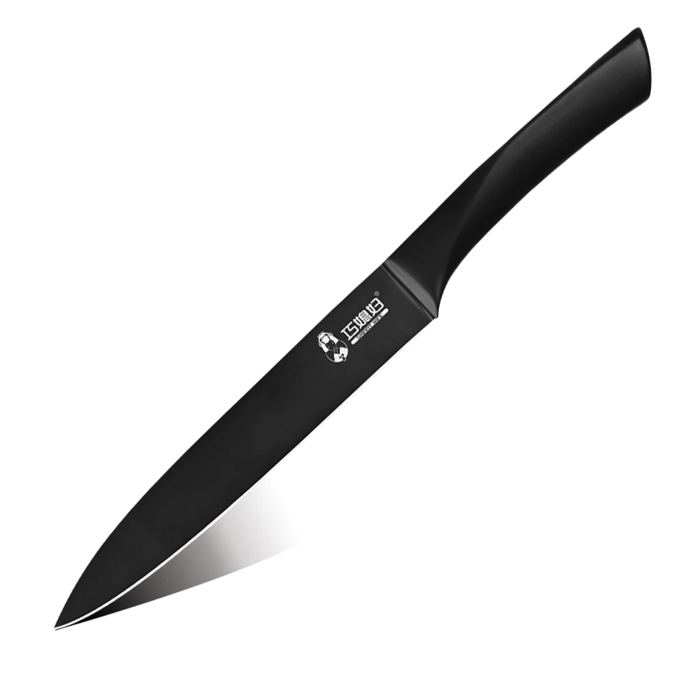 Profesyonel Oksit Titanyum kaplama bıçak 5Cr15MoV Çelik Siyah Mutfak Bıçağı En Iyi Et Oyma Dilim Bıçak Içi Boş Kolu ile