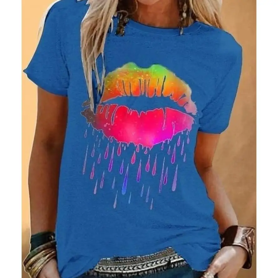 Summer New Women's Tops T-shirt Harajuku Fashion Lips Printed Female T Shirt Casual Short-sleeved Large Size Tshirt
Summer New Women's Tops T-shirt Harajuku Fashion Lips Printed Female T Shirt Casual Short-sleeved Large Size Tshirt