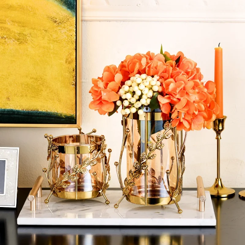 Nordic light luxury table glass vase European modern metal decorative vase for home living room
Nordic light luxury table glass vase European modern metal decorative vase for home living room