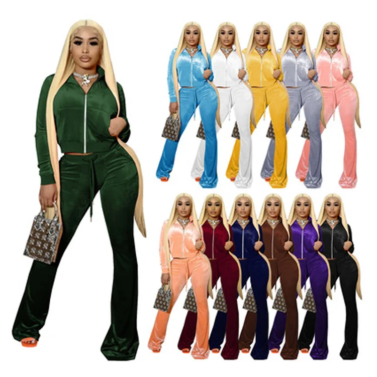 HR8191 Autumn Winter Fashion Casual Short Top Flare Pants Women's Two Piece Set
HR8191 Autumn Winter Fashion Casual Short Top Flare Pants Women's Two Piece Set