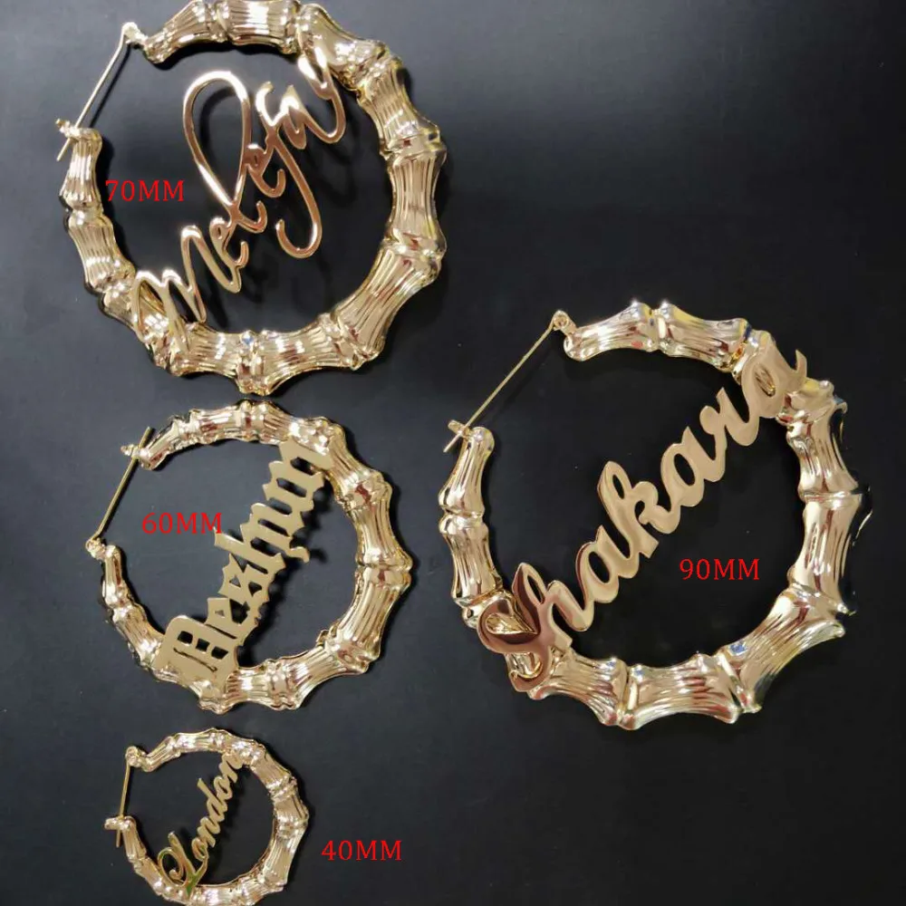 Sumando 2021 new fashion big hoop earrings personalized Custom name bamboo earrings, Gold plated
Sumando 2021 new fashion big hoop earrings personalized Custom name bamboo earrings, Gold plated
