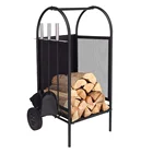 Two wheels heavy duty indoor stove wood log cart with working tools firewood trolley