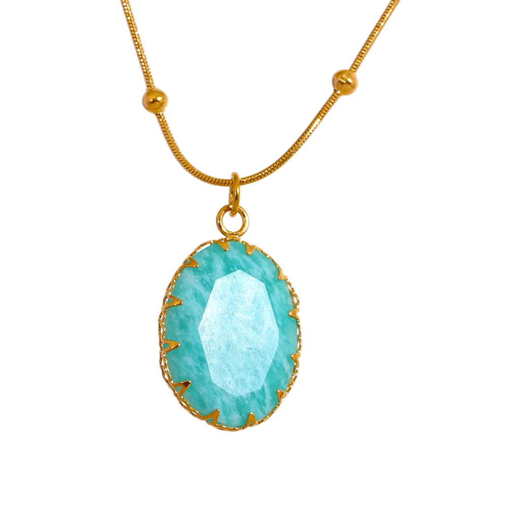 JINYOU 291 Blue Natural Amazonite Stone Pendant Stainless Steel Collar Necklace for Women Waterproof Chic Fashion Charms Jewelry
JINYOU 291 Blue Natural Amazonite Stone Pendant Stainless Steel Collar Necklace for Women Waterproof Chic Fashion Charms Jewelry