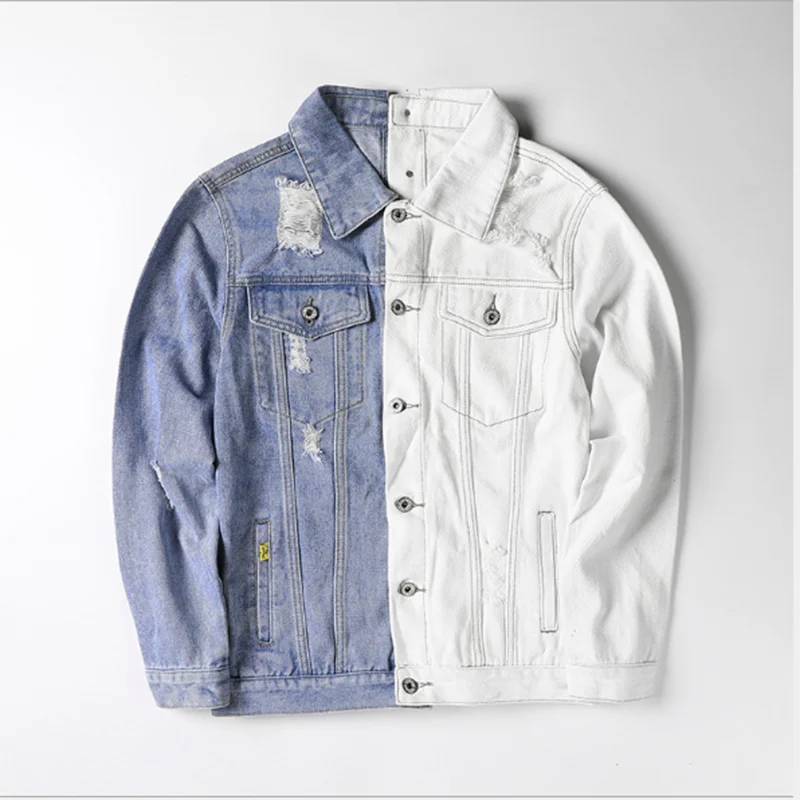 New man patchwork matching color loose personality fashion trend denim jacket blazer men, As picture showed
New man patchwork matching color loose personality fashion trend denim jacket blazer men, As picture showed