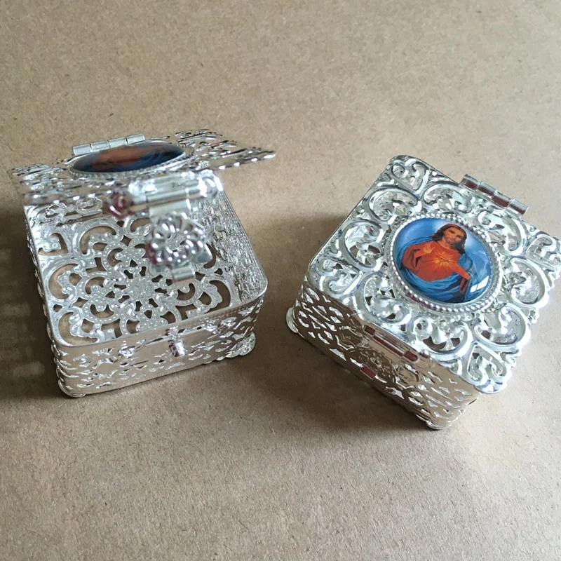 silver plating rosary box square iron boxes for 6mm bead rosary