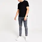 Custom top selling man skinny grey denim rips jeans pants