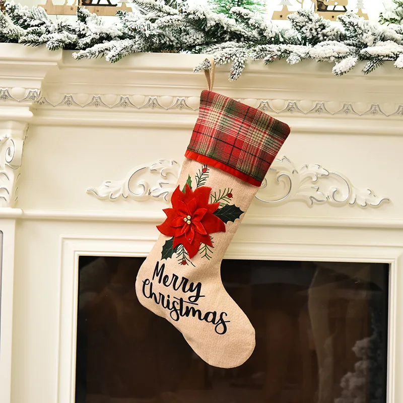 flowers monogrammed merry christmas jute christmas stocking