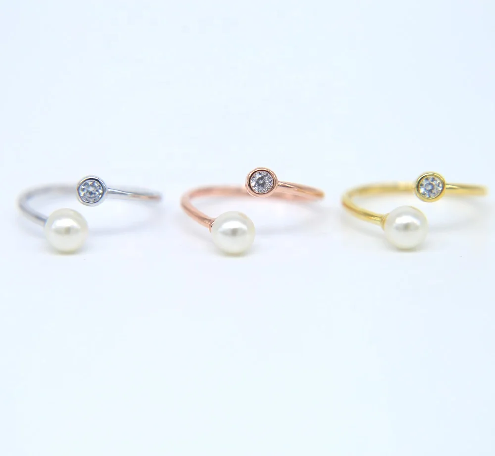 2020 factory wholesale 925 sterling silver adjust size dainty delicate gold plated cz pearl ring, Picture
2020 factory wholesale 925 sterling silver adjust size dainty delicate gold plated cz pearl ring, Picture