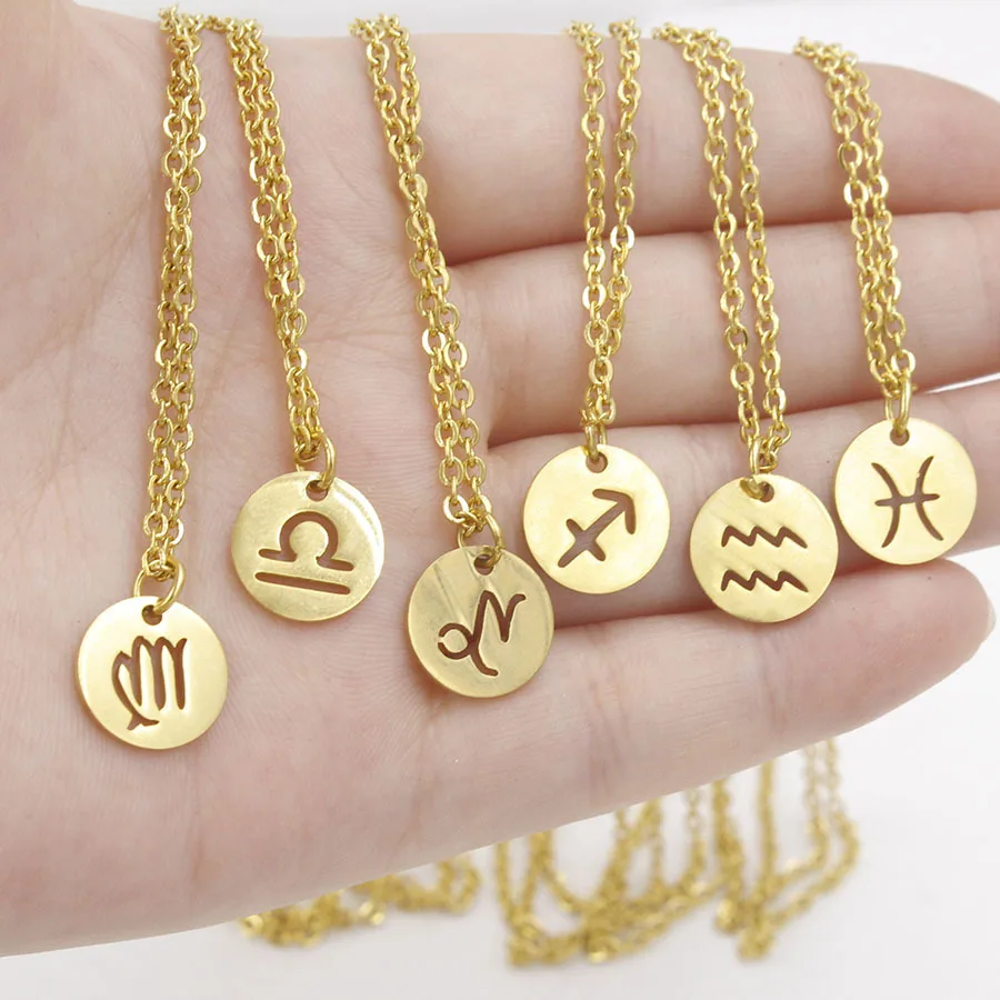 Fashion Stainless Steel Gold-plated Zodiac Necklaces Round Coin 12 Constellations Sign Necklace
Fashion Stainless Steel Gold-plated Zodiac Necklaces Round Coin 12 Constellations Sign Necklace