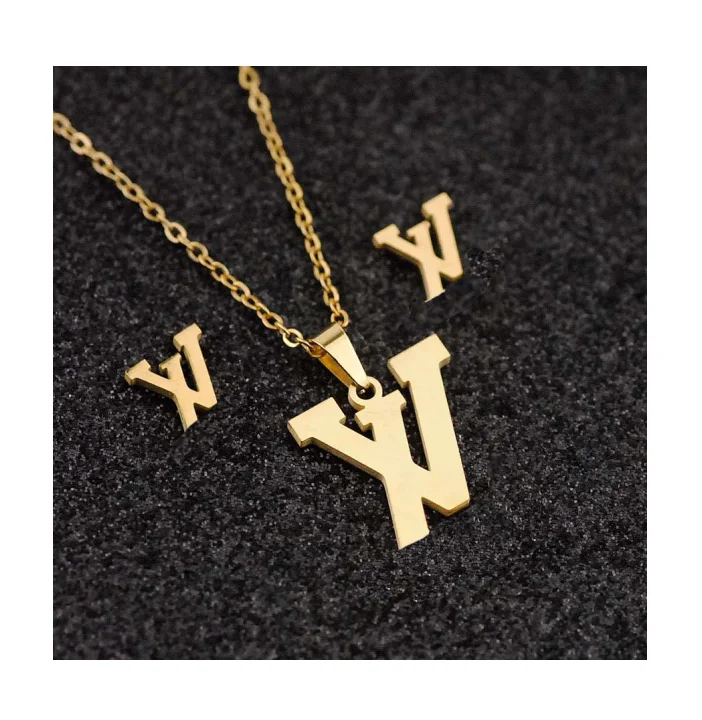 Fashion Jewelry Women Luxury 18k Plated Bridal Wedding Korean Necklace Jewelry Set Wholesale Stainless Steel Letter Earrings
Fashion Jewelry Women Luxury 18k Plated Bridal Wedding Korean Necklace Jewelry Set Wholesale Stainless Steel Letter Earrings