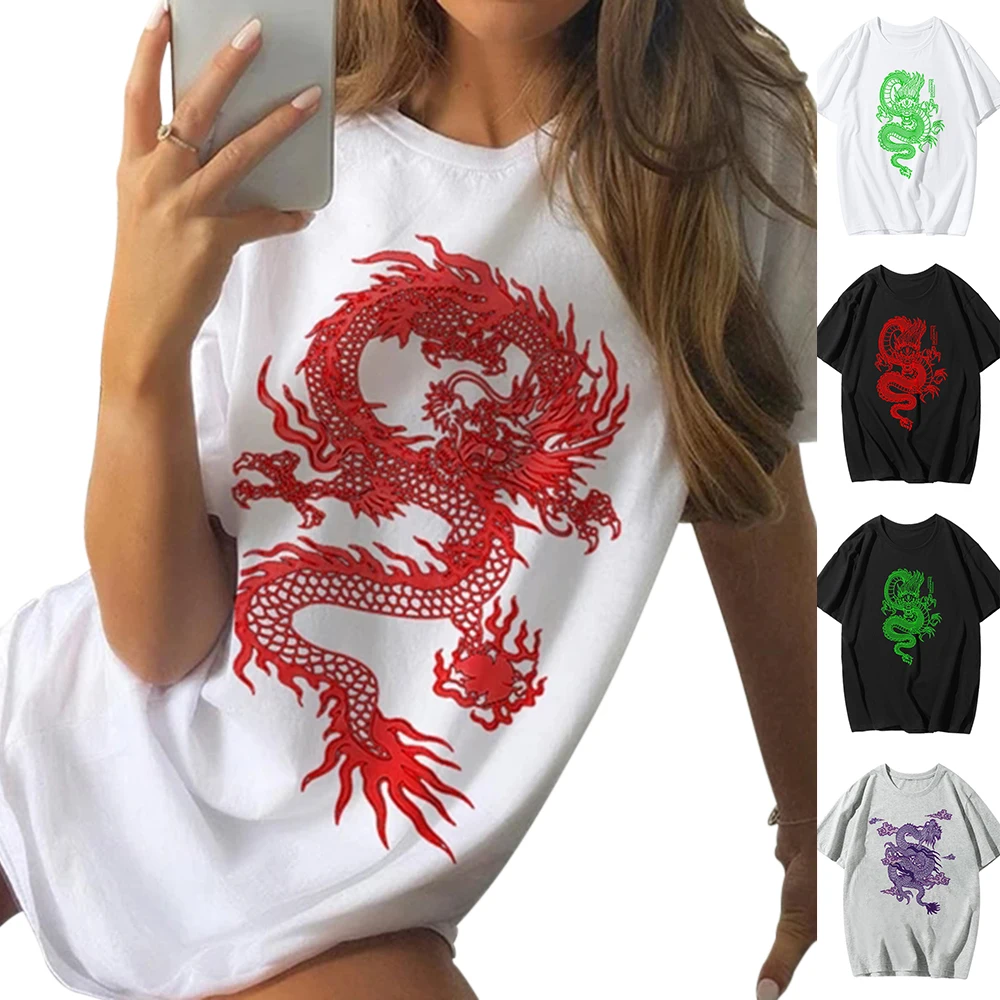 Summer T Shirt Women Dragon Printing Soft White T Shirts oversized tshirt Printed T-shirts For Woman, As picture
Summer T Shirt Women Dragon Printing Soft White T Shirts oversized tshirt Printed T-shirts For Woman, As picture