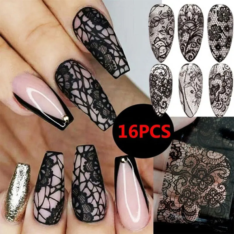 16 Sheet/Set Designer Art Adhesive Manicure Nail Stickers Black Lace Flower Nails Sticker White Star Transfer Nail Foil, Picture
16 Sheet/Set Designer Art Adhesive Manicure Nail Stickers Black Lace Flower Nails Sticker White Star Transfer Nail Foil, Picture