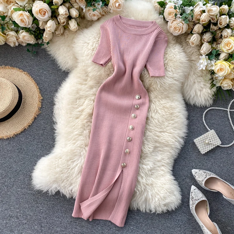 Youth Sexy Bodycon Dress Women Solid Buttons Knitted Retro Korean Vestidos Summer High Waist Fashion Dresses New bag hip dress
Youth Sexy Bodycon Dress Women Solid Buttons Knitted Retro Korean Vestidos Summer High Waist Fashion Dresses New bag hip dress
