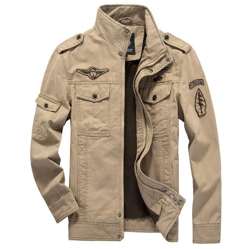 Men's Casual Long Sleeve Full Zip Jacket with Shoulder Straps Khaki Zip Up Cotton Military Jacket campera violeta Plus Size
Men's Casual Long Sleeve Full Zip Jacket with Shoulder Straps Khaki Zip Up Cotton Military Jacket campera violeta Plus Size