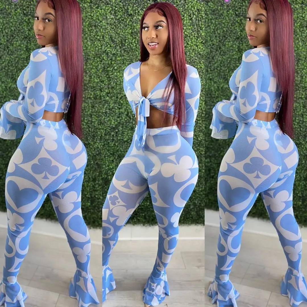 Summer 2021 plus size women clothing poker print v neck mesh ruffles two piece pants set
Summer 2021 plus size women clothing poker print v neck mesh ruffles two piece pants set