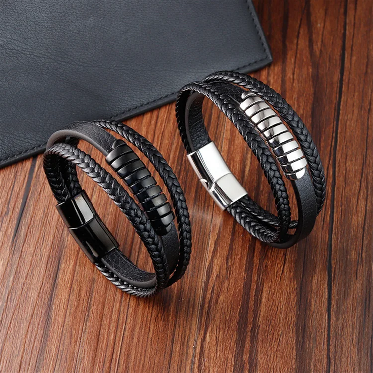 Fashionable Stainless Steel Bracelet Bangle Wholesale Black Leather Braided Vintage Wristband Leather Bracelet
Fashionable Stainless Steel Bracelet Bangle Wholesale Black Leather Braided Vintage Wristband Leather Bracelet