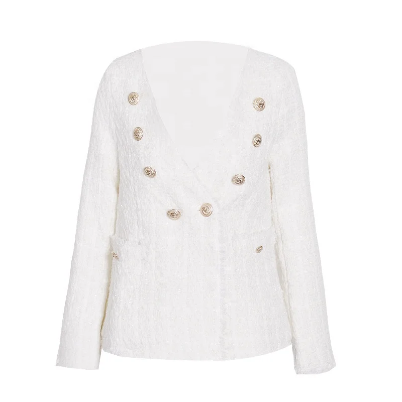 Spring Ladies High Quality Solid Color Suit Double-breasted Jacket Women Retro Jackets Tweed Blazer, White
Spring Ladies High Quality Solid Color Suit Double-breasted Jacket Women Retro Jackets Tweed Blazer, White