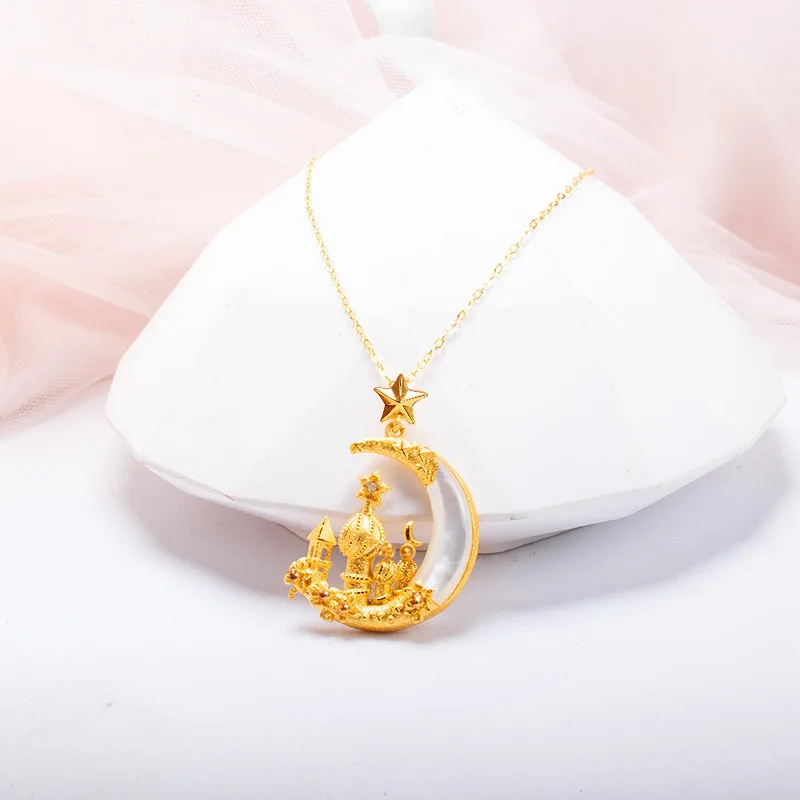 AU750 18 Karat Pure Gold Moon Castle Necklace Jewelry Wholesale Real Gold 18K Yellow Solid Gold Necklace For Girls
AU750 18 Karat Pure Gold Moon Castle Necklace Jewelry Wholesale Real Gold 18K Yellow Solid Gold Necklace For Girls