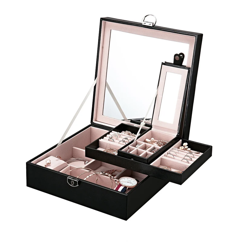 Custom Logo Luxury Large PU Leather Jewelry Box Organizer Women Necklace Ring Earrings Mirror Jewellery Storage Packaging Case
Custom Logo Luxury Large PU Leather Jewelry Box Organizer Women Necklace Ring Earrings Mirror Jewellery Storage Packaging Case