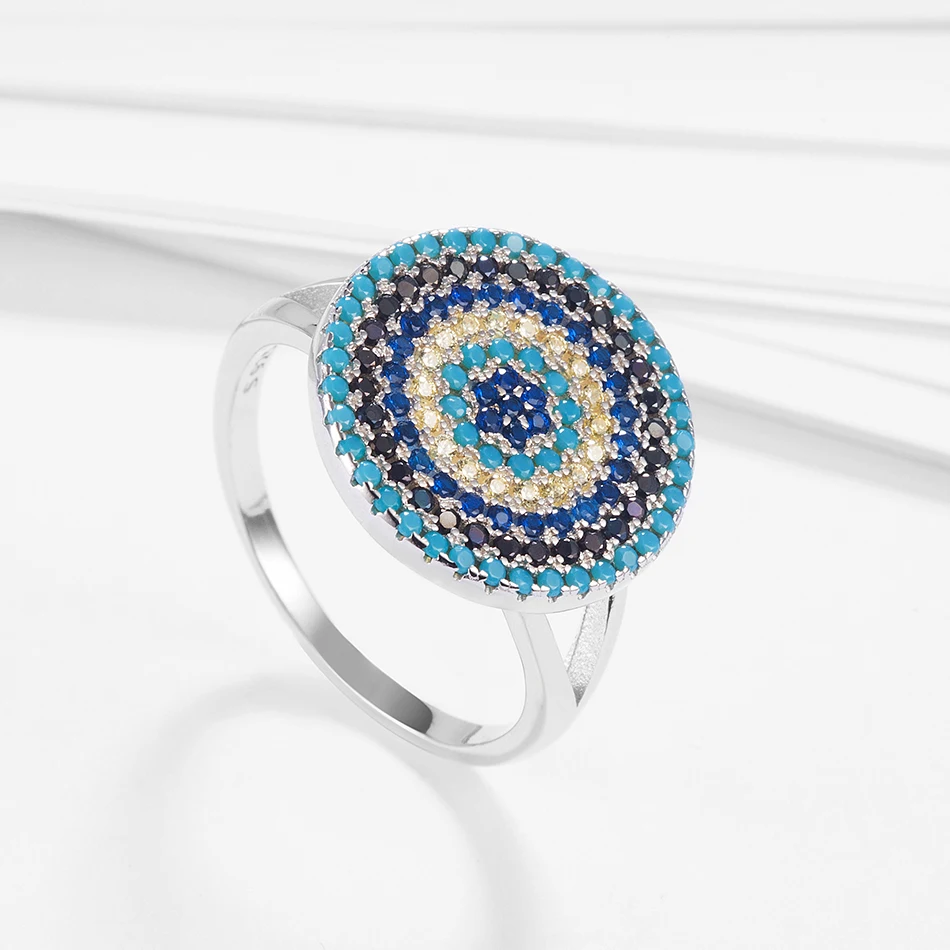 Trendy 100% 925 Sterling Silver White Zircon Ring Circular Turkey Blue Eye Finger Rings For Women Fashion Jewelry Gift
Trendy 100% 925 Sterling Silver White Zircon Ring Circular Turkey Blue Eye Finger Rings For Women Fashion Jewelry Gift