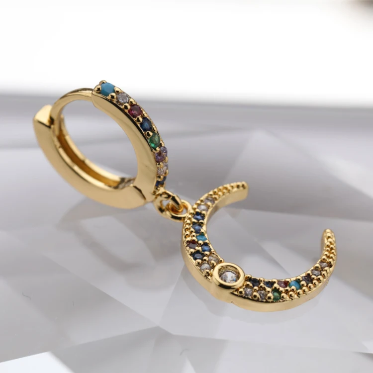 New Handmade Micro Insert Zirconia Gold Brass Lifelike Moon Earring Jewelry for Women and Girl, Colorful
New Handmade Micro Insert Zirconia Gold Brass Lifelike Moon Earring Jewelry for Women and Girl, Colorful