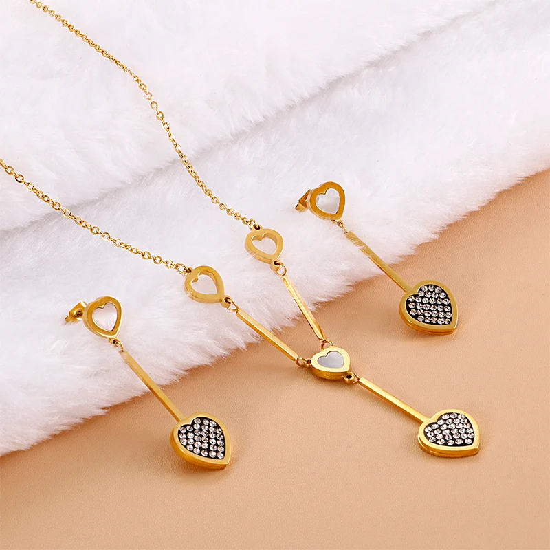 Luxury Bride Engagement Latest Necklace Design Stainless Steel Zircon Heart Necklace Set
Luxury Bride Engagement Latest Necklace Design Stainless Steel Zircon Heart Necklace Set