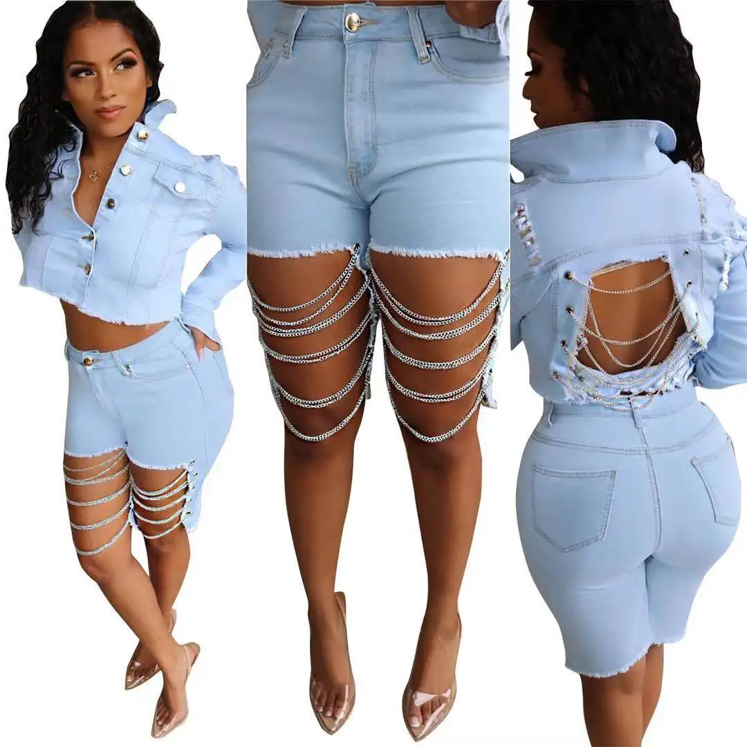 Summer 2021 new fashion stretchy chic denim shorts with leg chains women sexy hollow out knee length jeans night club wear, 2 color as picture
Summer 2021 new fashion stretchy chic denim shorts with leg chains women sexy hollow out knee length jeans night club wear, 2 color as picture