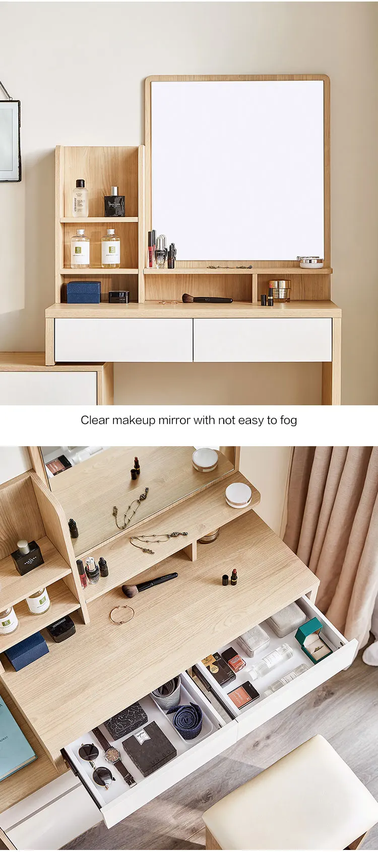 Drawer Cabinet Furniture Bedroom Set Modern Room Fabric Dresser With Mirror Chair