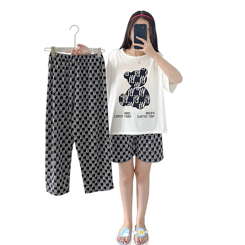 Best selling women's long-sleeved casual korean cute home service suit spring and autumn loose three-piece pajamas 
Best selling women's long-sleeved casual korean cute home service suit spring and autumn loose three-piece pajamas