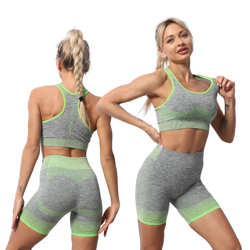 Running activewear seamless suit yoga women two pieces top summer sports bra and shorts set, 4 colors
Running activewear seamless suit yoga women two pieces top summer sports bra and shorts set, 4 colors
