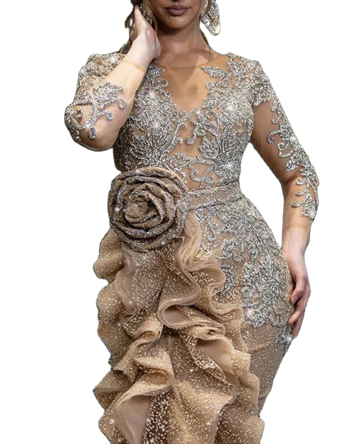 Sprinkle Gold long sleeve Split plus size 2 XL banquet tail dress For women, Picture
Sprinkle Gold long sleeve Split plus size 2 XL banquet tail dress For women, Picture