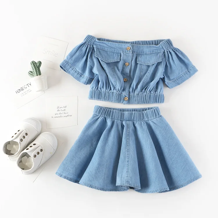 Korean Baby Girl Summer Denim Short-sleeved T-shirt+High Waist Skirt 2PCS Baby Kids Clothes Suit Children Clothing Set
Korean Baby Girl Summer Denim Short-sleeved T-shirt+High Waist Skirt 2PCS Baby Kids Clothes Suit Children Clothing Set