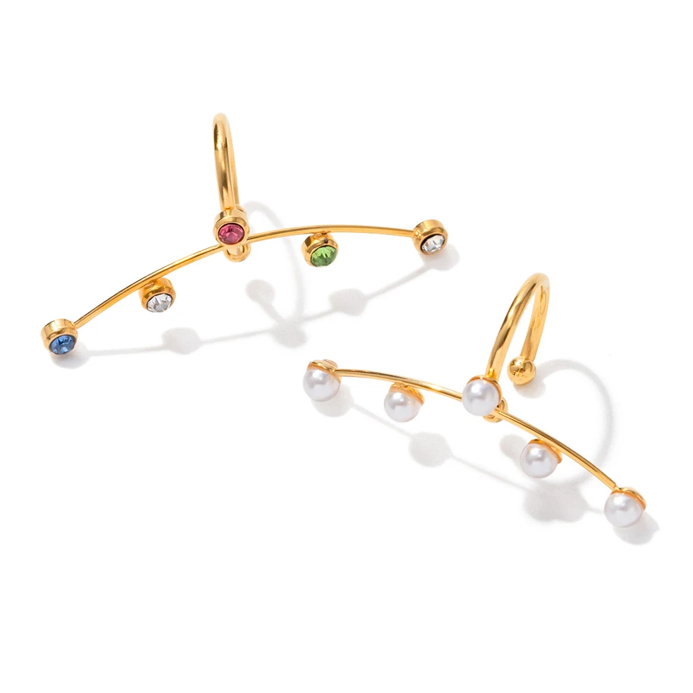 Colorful CZ and Pearl Shape Waterproof Ear Clip PVD 18k Real Gold Plated Stainless Steel Ear Cuff Stylish
Colorful CZ and Pearl Shape Waterproof Ear Clip PVD 18k Real Gold Plated Stainless Steel Ear Cuff Stylish