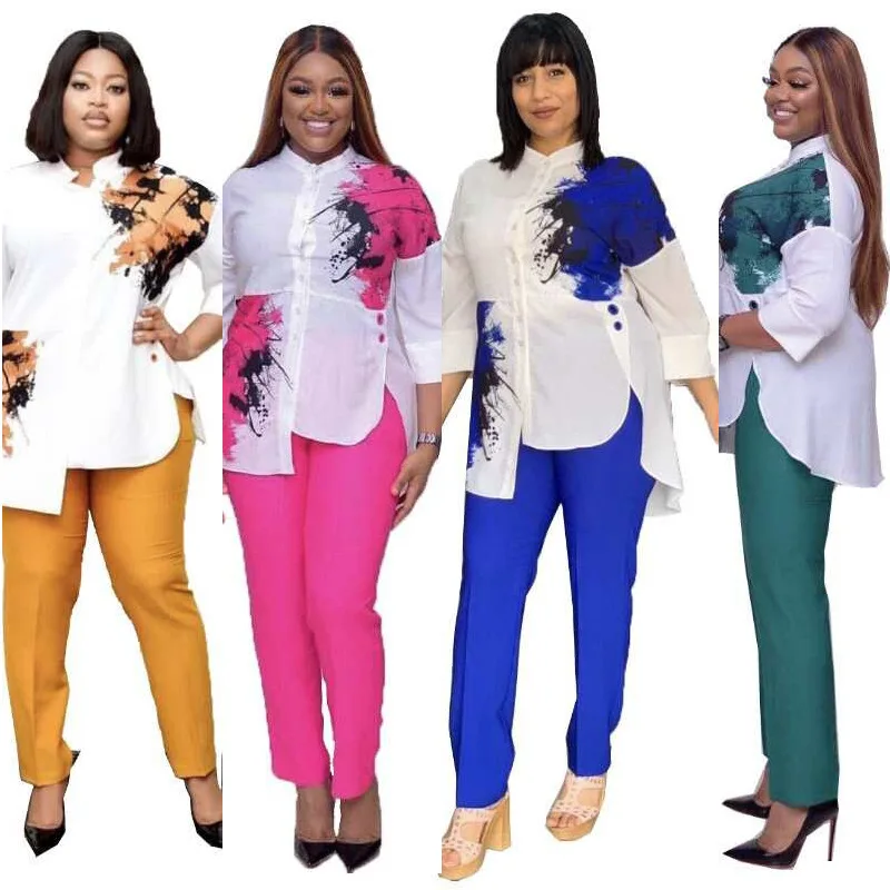 Nigeria African fashion print irregular slit commuter plus size shirt and pants office suits, As showed
Nigeria African fashion print irregular slit commuter plus size shirt and pants office suits, As showed