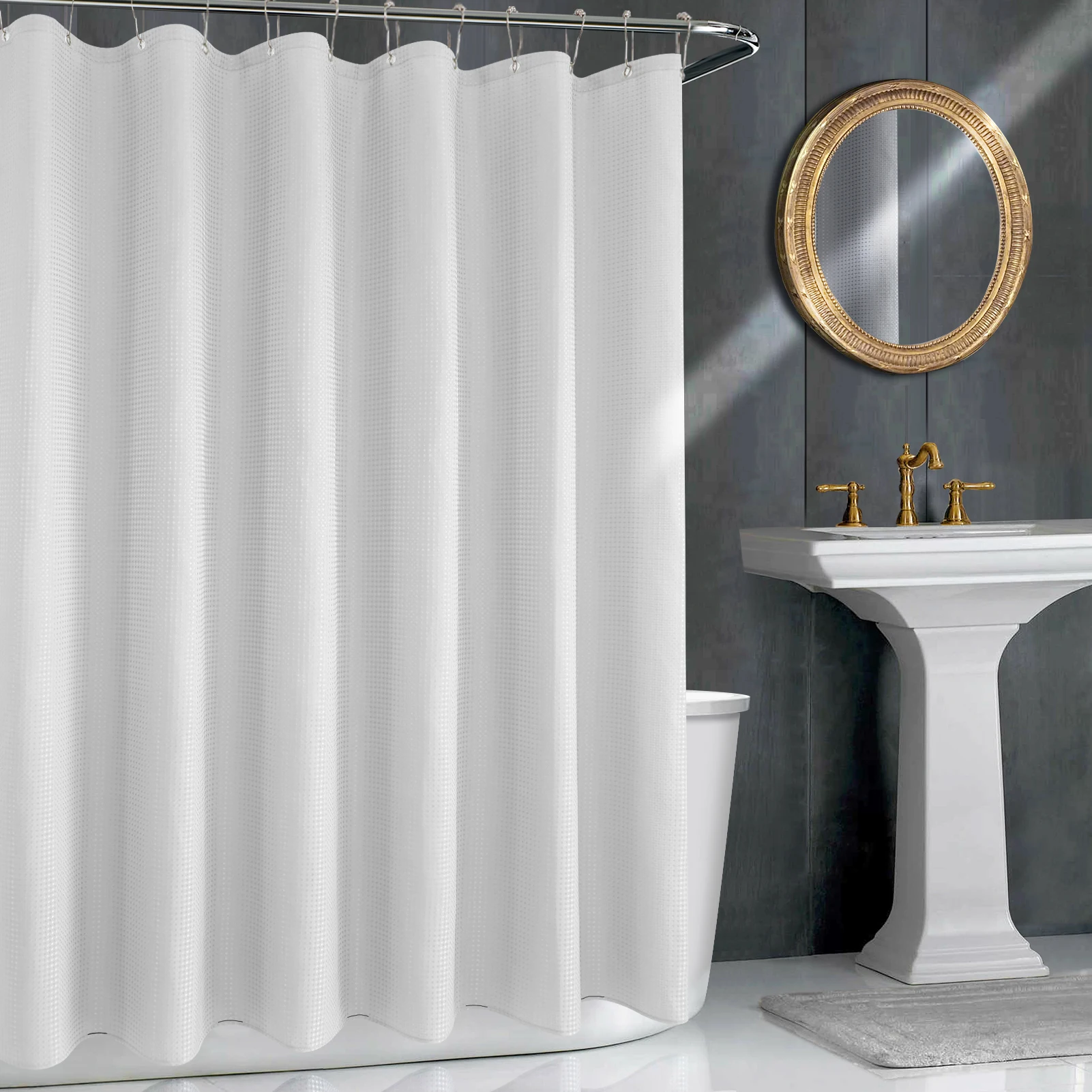 

Hotel quality 72inch waffle plain white cloth shower curtains,decorative bathroom curtain, Navy blue,black,gray,white