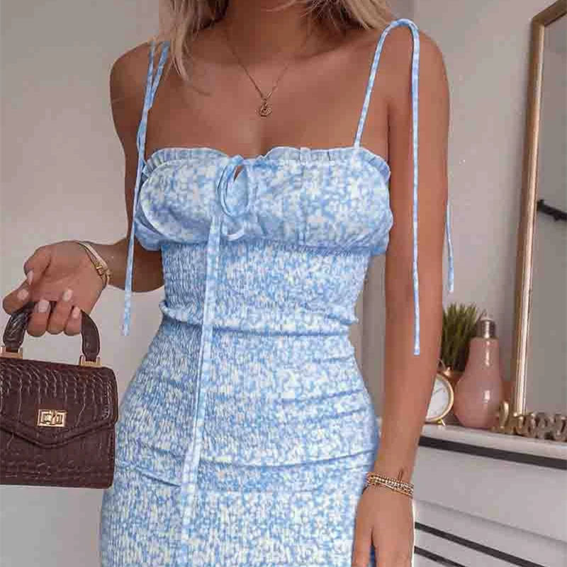 Women Sleeveless Summer Holiday Mini Dress Sling Ruffle Low-Cut Lace-Up Backless Slim Bag Hip Woman Clothing Sexy Dress Ladies
Women Sleeveless Summer Holiday Mini Dress Sling Ruffle Low-Cut Lace-Up Backless Slim Bag Hip Woman Clothing Sexy Dress Ladies