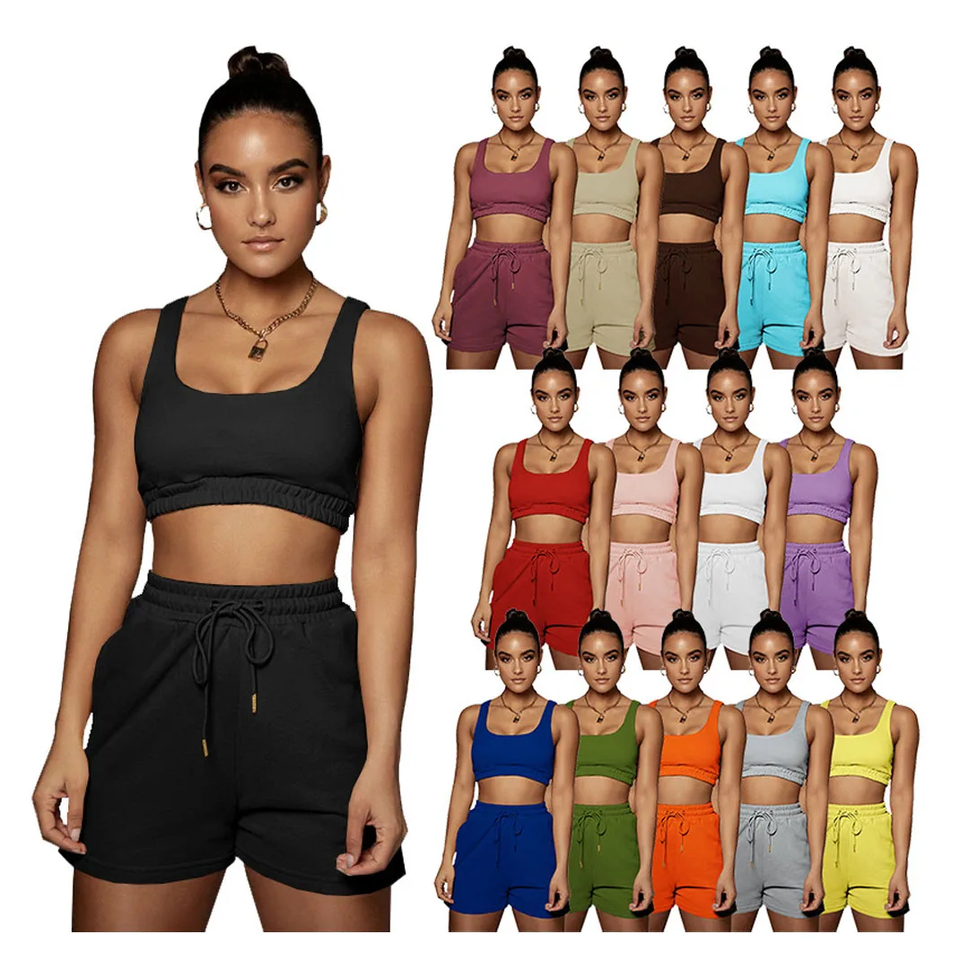 bulk wholesale summer plain color sports vest short pants polyester 2 piece jogging shorts set for women, Picture
bulk wholesale summer plain color sports vest short pants polyester 2 piece jogging shorts set for women, Picture