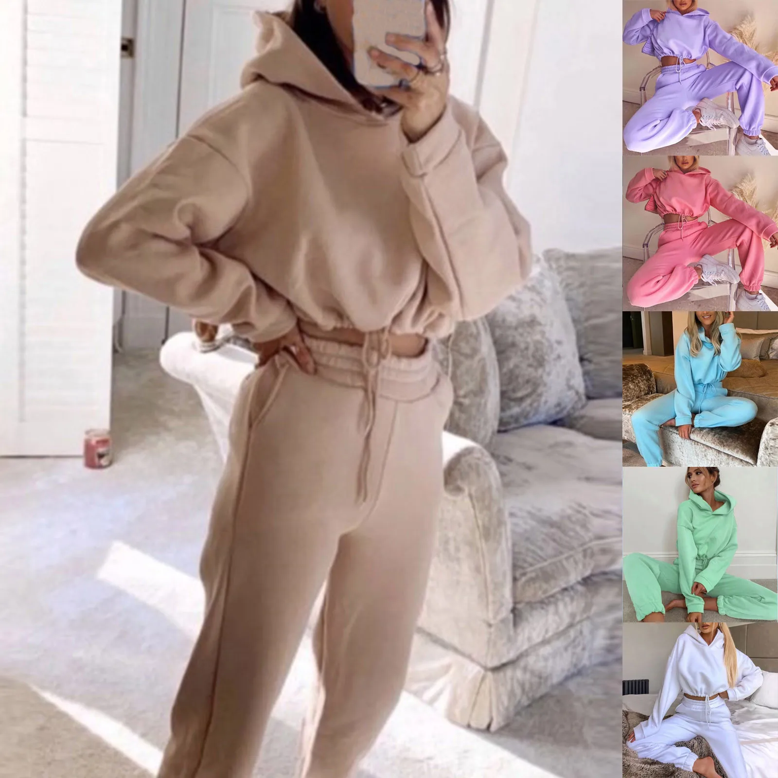 JM042 crop top hoodie set custom drawstring joggers women casual 2 piece sweatpants and hoodie set
JM042 crop top hoodie set custom drawstring joggers women casual 2 piece sweatpants and hoodie set