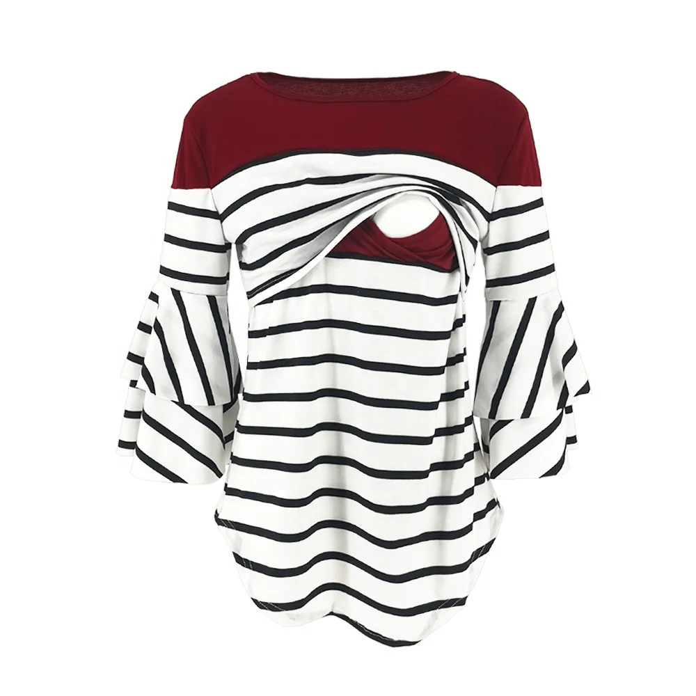 Striped stitching trumpet sleeve breastfeeding T-shirt Pregnancy Wear Cloth Cotton Wholesale Lady Maternity Dress
Striped stitching trumpet sleeve breastfeeding T-shirt Pregnancy Wear Cloth Cotton Wholesale Lady Maternity Dress