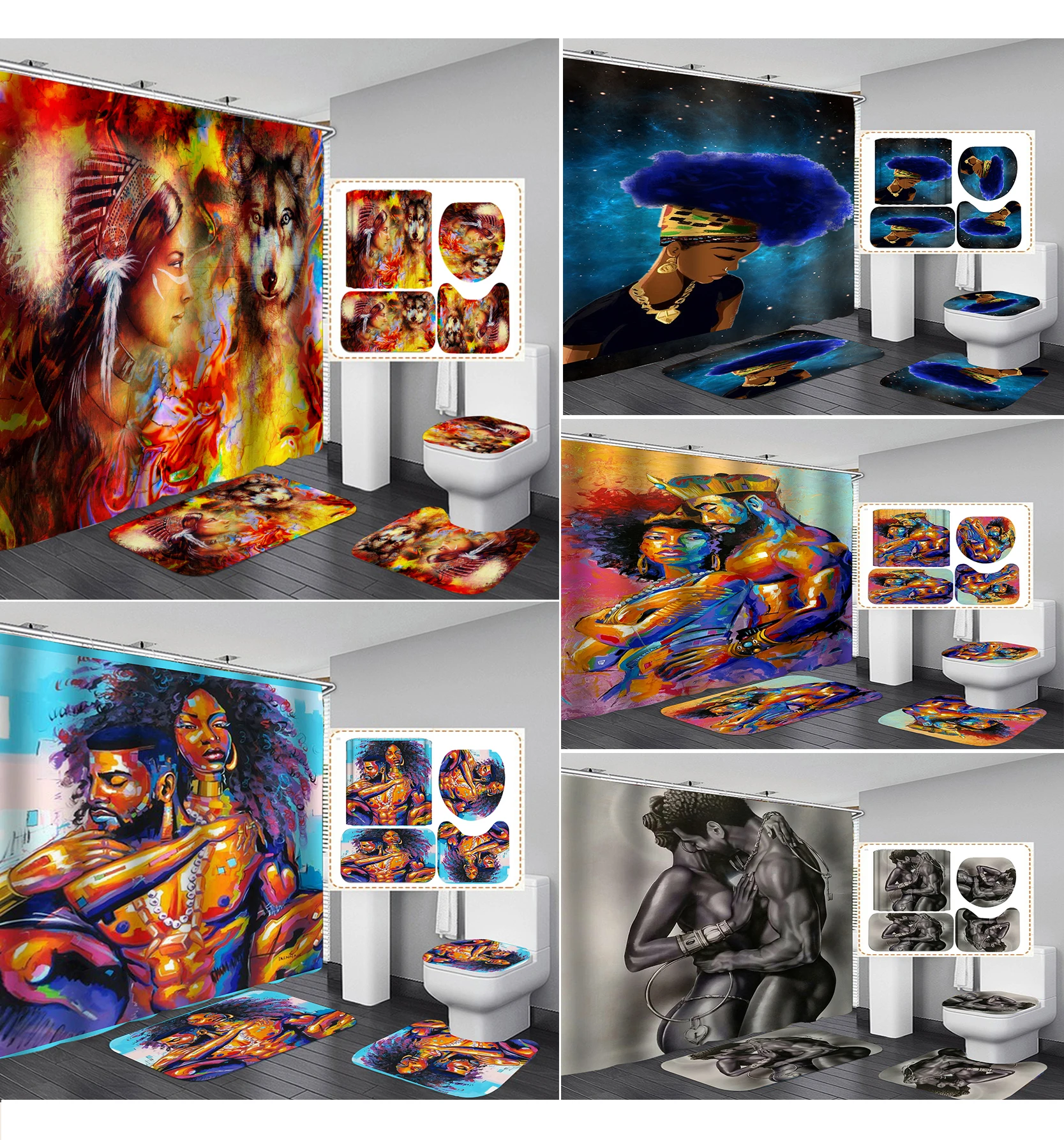 2021 Popular Waterproof Fabric, 3D Print Deco Black Women Art African American Style Bathroom Sets, Shower Curtain Set 4 Pcs
2021 Popular Waterproof Fabric, 3D Print Deco Black Women Art African American Style Bathroom Sets, Shower Curtain Set 4 Pcs