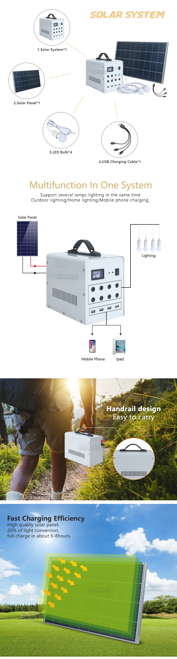 Off grid mounting solar energy power bank 50w mini solar lighting system for home