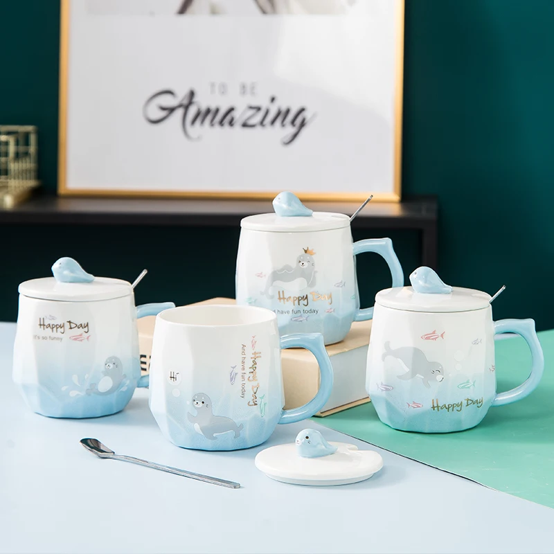 Feiyou wholesale Nordic style Cartoon 3D three-dimensional relief sea lion ceramic cup Creative mugs Cup with lid spoon, As the picture show
Feiyou wholesale Nordic style Cartoon 3D three-dimensional relief sea lion ceramic cup Creative mugs Cup with lid spoon, As the picture show