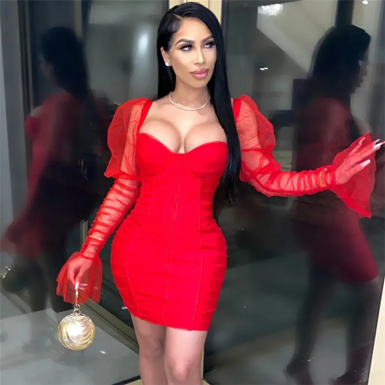 Puff Sleeve Elegant Dress Women Solid Mesh Bodycon Party Dress Summer Mini Dresses Casual Club Vestidos Streetwear 2020, Red/green/black
Puff Sleeve Elegant Dress Women Solid Mesh Bodycon Party Dress Summer Mini Dresses Casual Club Vestidos Streetwear 2020, Red/green/black
