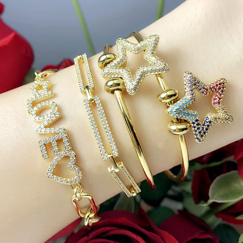 Hips Hops Fine Jewelry Women Armband Adjustable Gold Filled CZ Rainbow Star LOVE Heart Charm Chunky Link Chain Bracelet
Hips Hops Fine Jewelry Women Armband Adjustable Gold Filled CZ Rainbow Star LOVE Heart Charm Chunky Link Chain Bracelet