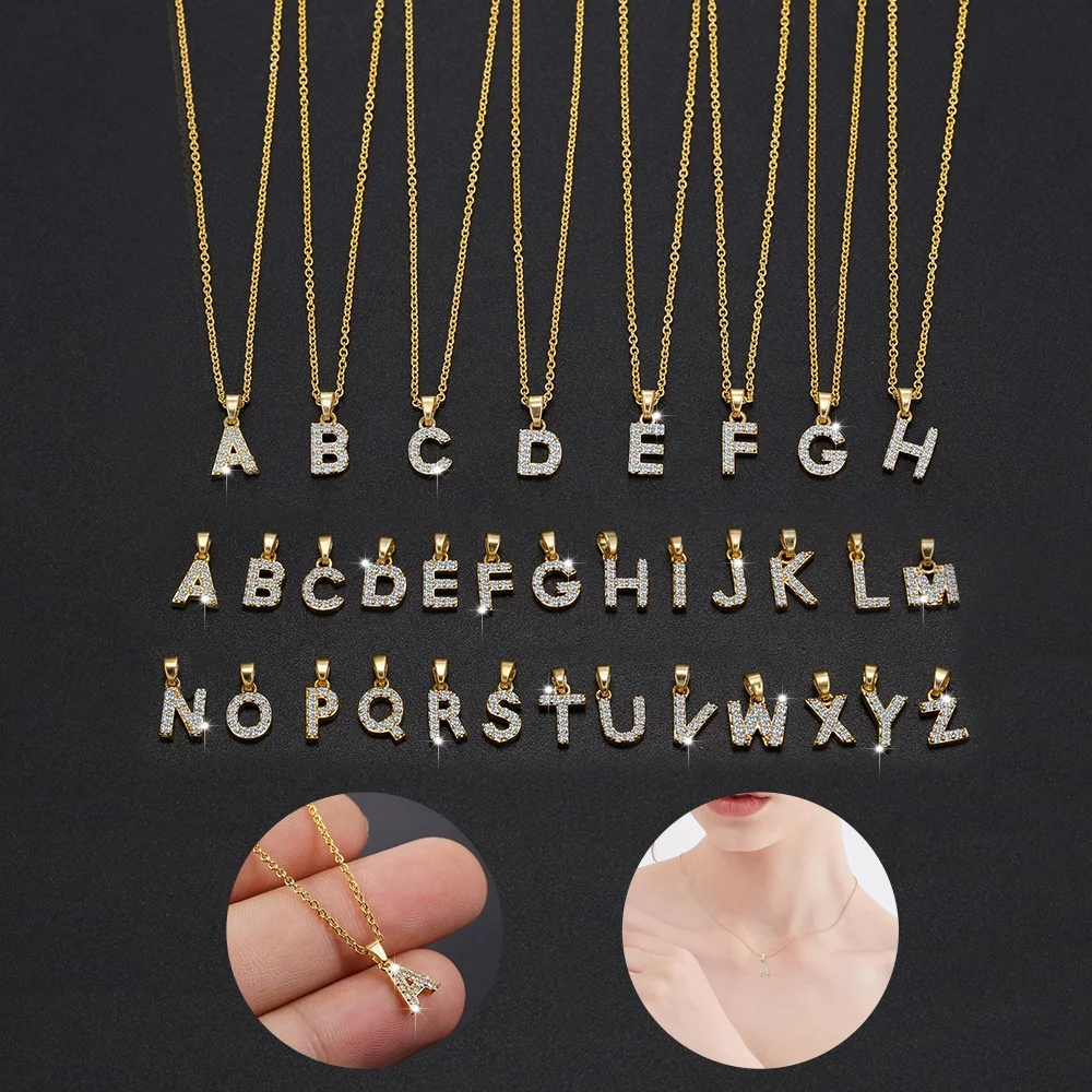

Trendy Gold Plate Jewelry DIY Small Charm Pendants 26 English Alphabet Letter Initial CZ Necklace