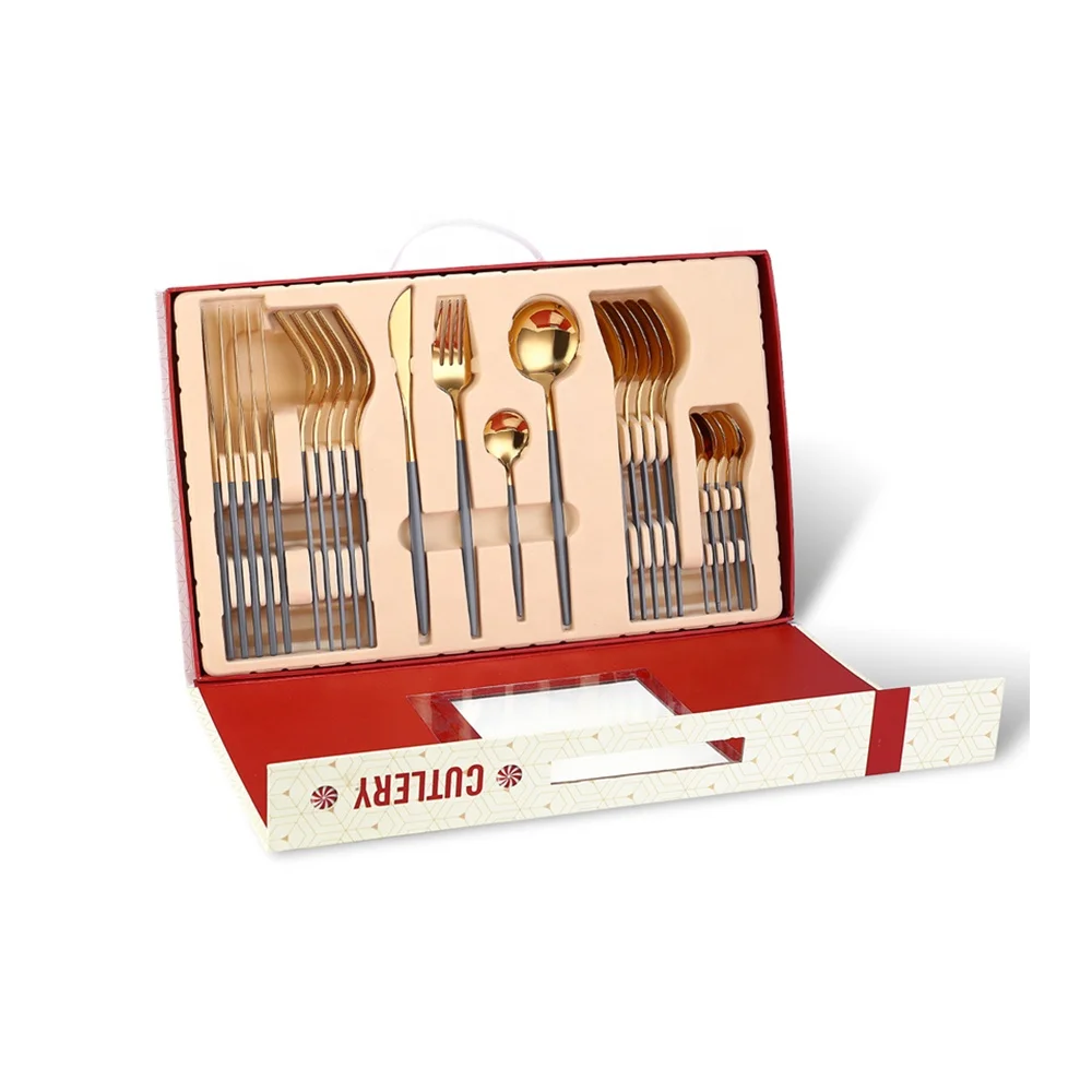 Amazon Hot Selling Gold 24pcs Cutlery Set stainless steel Flatware Set 24 With Gift Box For Christmas
Amazon Hot Selling Gold 24pcs Cutlery Set stainless steel Flatware Set 24 With Gift Box For Christmas
