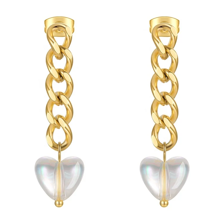 Fashion 18K Gold Plated Stainless Steel Jewelry Cuban Chain Colored Resin Heart Pendant Earrings E211307
Fashion 18K Gold Plated Stainless Steel Jewelry Cuban Chain Colored Resin Heart Pendant Earrings E211307
