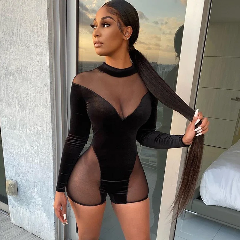 Velvet Mesh Bodycon Rompers Womens Bodysuit Streetwear Active Sexy Jumpsuits Women See Through Party Clubwear Playsuits
Velvet Mesh Bodycon Rompers Womens Bodysuit Streetwear Active Sexy Jumpsuits Women See Through Party Clubwear Playsuits