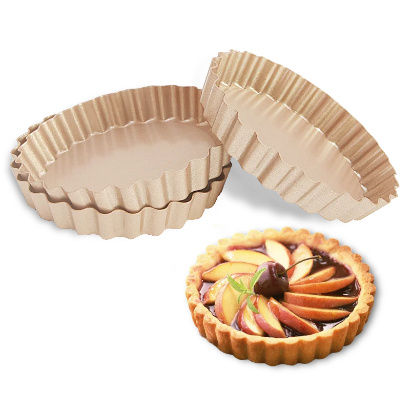 CHEFMADE 0.6mm Carbon Steel Small Food Grade Reusable 4 Inch Wave Edge Baking Pan Mini Round Pie Dish, Champagne gold
CHEFMADE 0.6mm Carbon Steel Small Food Grade Reusable 4 Inch Wave Edge Baking Pan Mini Round Pie Dish, Champagne gold